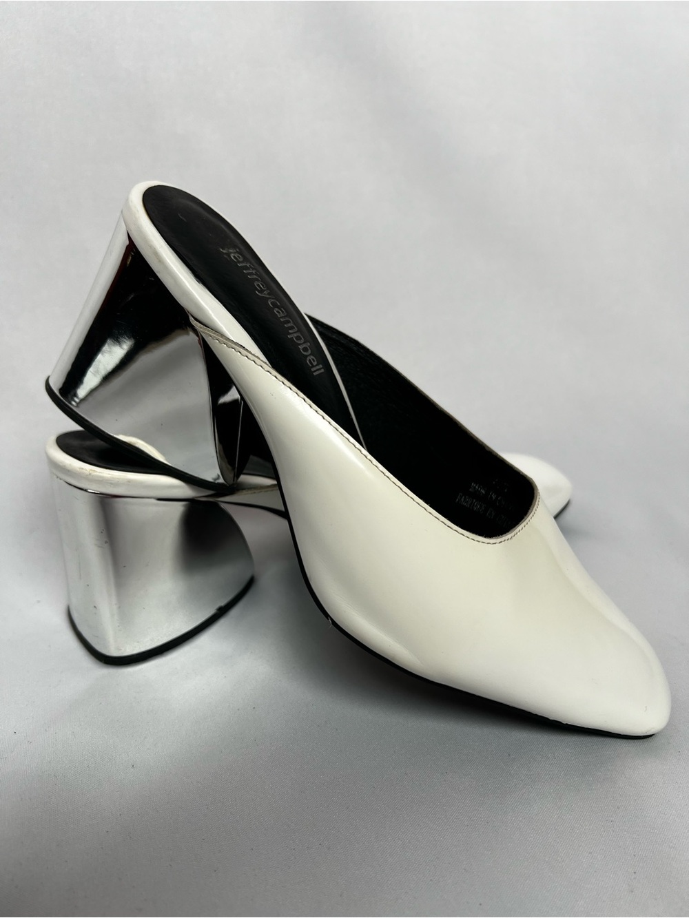 Jeffrey Campbell Sculptural Mule Heels White Chrome Square Toe Size 7.5 - Picture 2 of 9